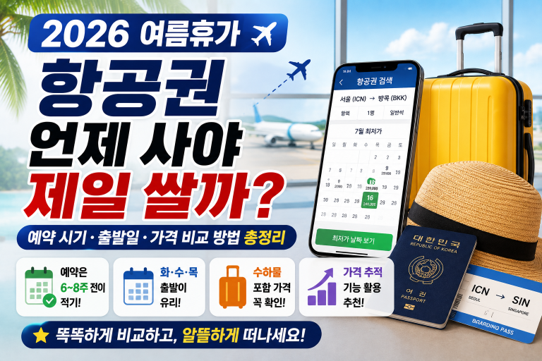 여름휴가 항공권은 출발일, 요일, 수하물 조건에 따라 최종 비용 차이가 크게 날 수 있습니다.