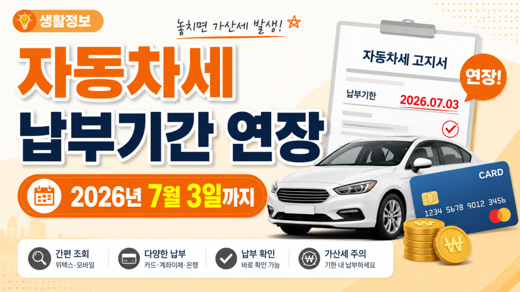 2026 자동차세 납부기간 7월 3일까지 연장 안내와 자동차세 조회 및 카드 납부 방법