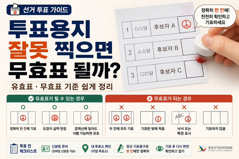 투표용지는 빨리 찍는 것보다 정해진 기표용구로 정확히 표시하는 것이 중요합니다.