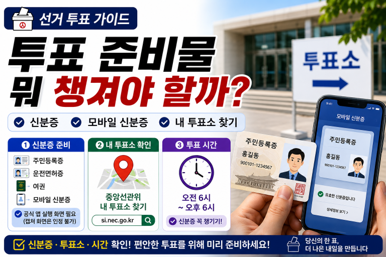 투표 전에는 신분증, 투표소 위치, 투표 시간을 먼저 확인하는 것이 좋습니다.