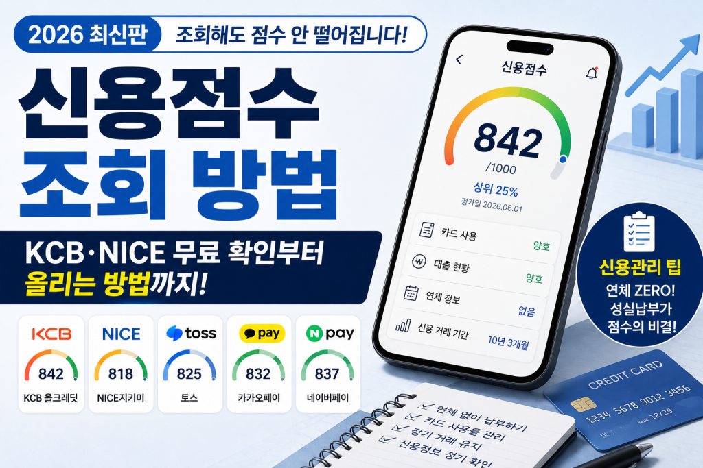 신용점수는 무료 조회가 가능하며, 단순 조회만으로 점수가 하락하지 않습니다.