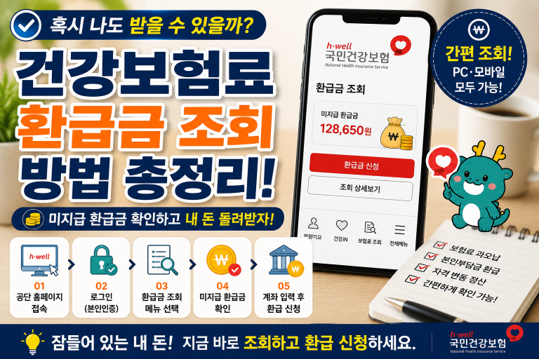 건강보험료 환급금은 국민건강보험공단 홈페이지 또는 앱에서 조회할 수 있습니다.