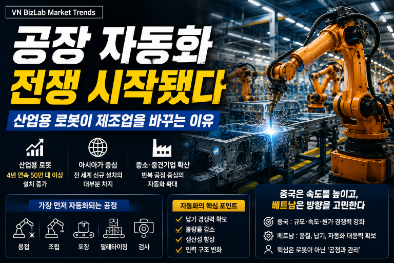 산업용 로봇은 인건비 절감보다 납기, 품질, 생산성 문제를 해결하기 위한 제조업 자동화 수단으로 확산되고 있습니다.