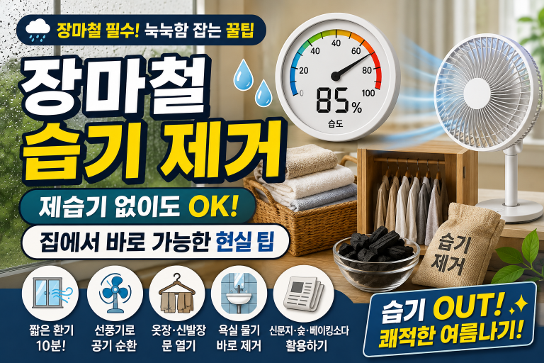 장마철 습기 관리는 집 전체보다 옷장, 신발장, 욕실처럼 습기가 모이는 공간부터 시작하는 것이 현실적입니다.