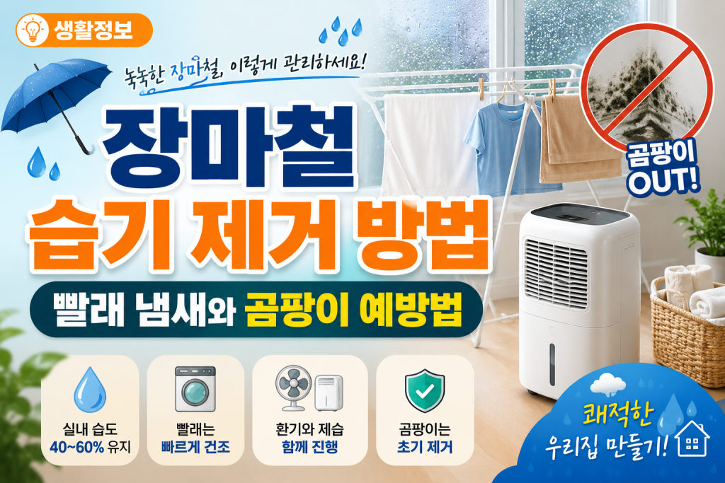 장마철에는 빨래 건조 시간과 실내 습도 관리가 냄새와 곰팡이 예방의 핵심입니다.
