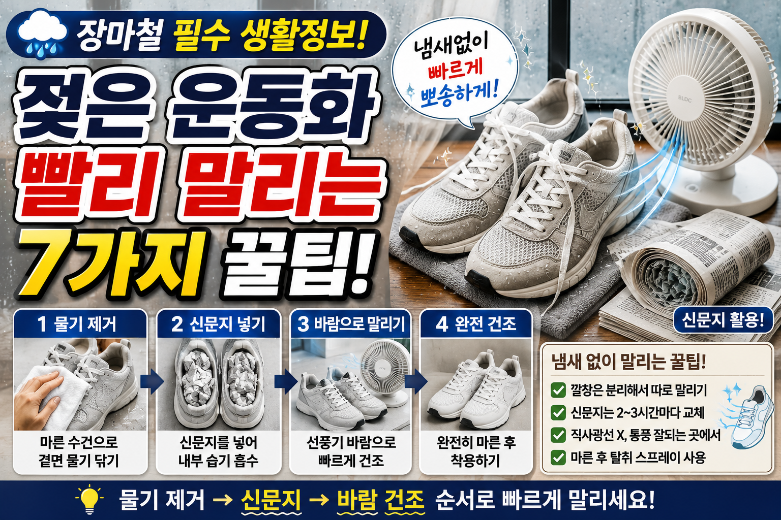 장마철 운동화 빨리 말리는 방법