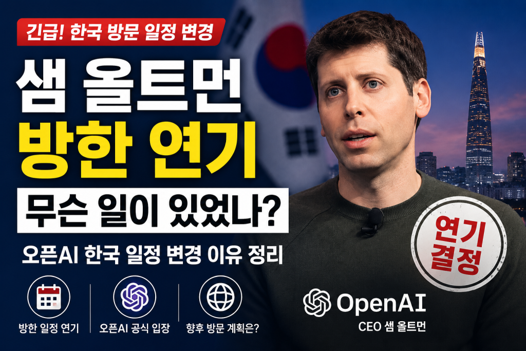 오픈AI CEO 샘 올트먼의 한국 방문 일정이 연기되면서 일정 변경 배경과 향후 재방문 가능성에 관심이 모이고 있습니다.