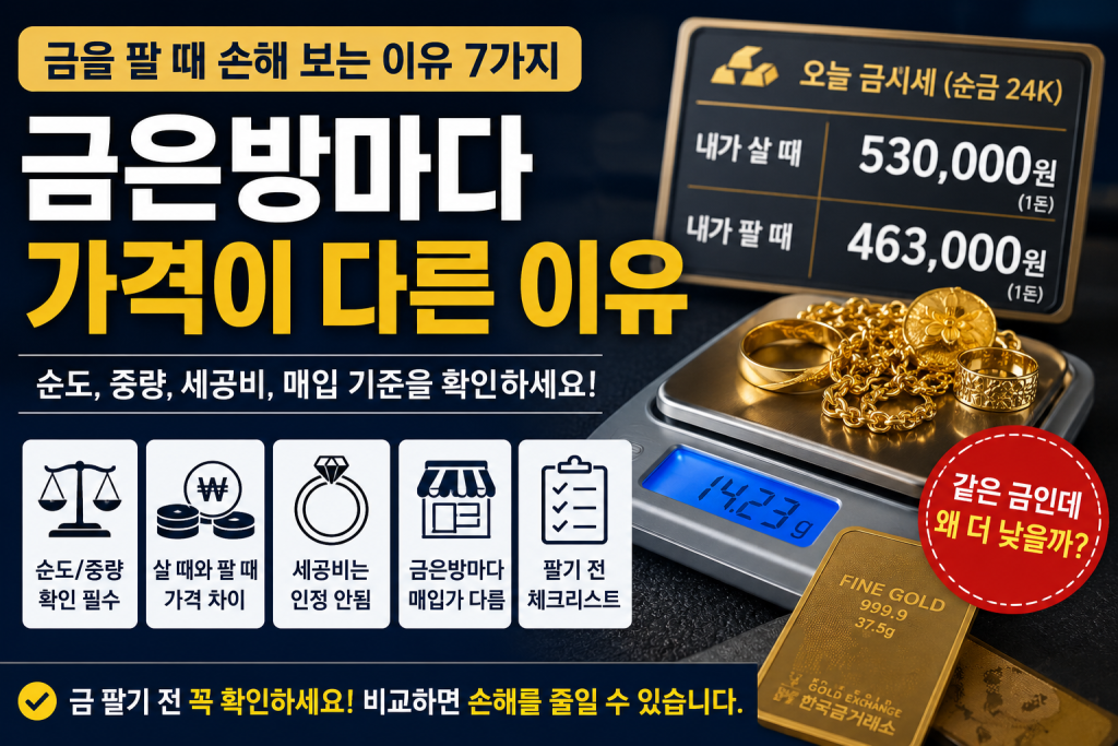 금을 팔 때는 오늘 금시세보다 실제 매입 기준과 순도·중량 확인이 더 중요합니다.