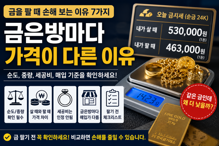 금을 팔 때는 오늘 금시세보다 실제 매입 기준과 순도·중량 확인이 더 중요합니다.