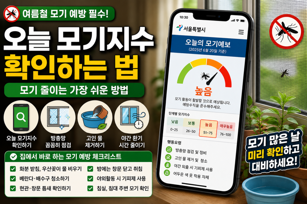 모기 예방은 살충제보다 먼저 고인 물, 방충망 틈, 야간 환기 시간을 점검하는 것이 중요합니다.