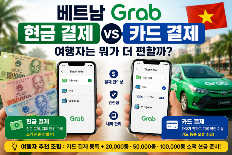 베트남 Grab은 카드 결제가 편하지만, 여행자는 소액 현금을 함께 준비하는 것이 가장 현실적입니다.