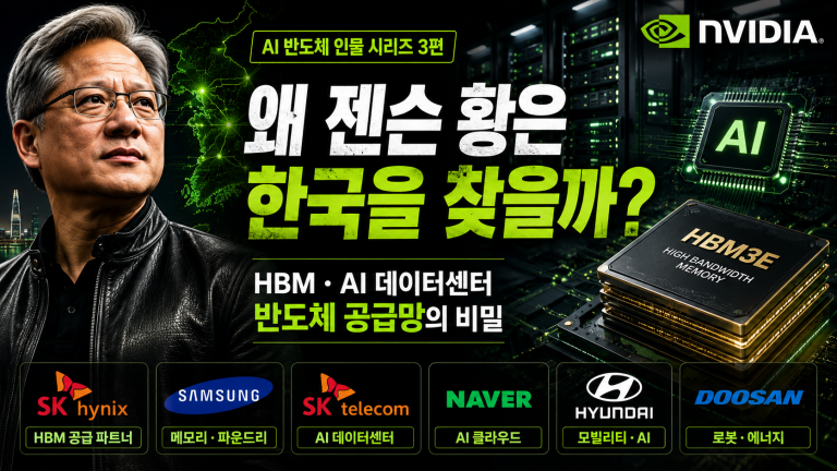 엔비디아가 한국을 주목하는 이유는 HBM, AI 데이터센터, 제조업 기반이 함께 연결되어 있기 때문입니다.