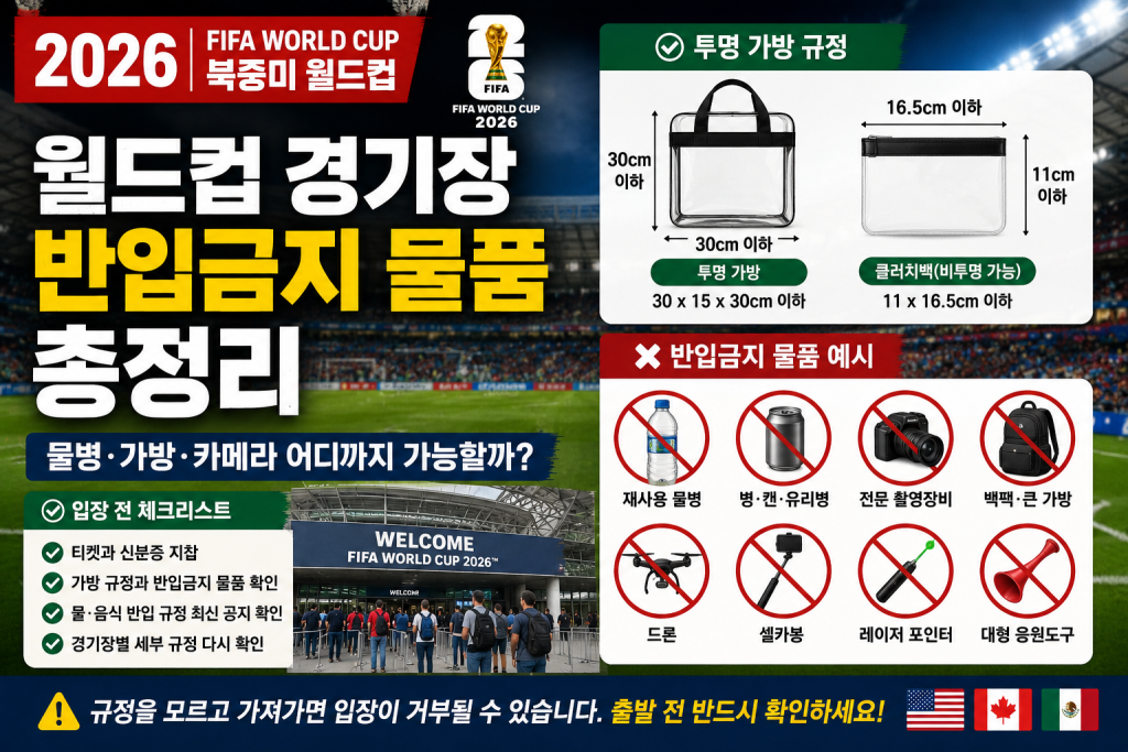 월드컵 경기장 입장은 티켓만 있다고 끝나지 않습니다. 가방, 물병, 카메라, 응원도구 규정을 미리 확인해야 합니다.
